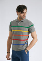 Grey Multi Strip polo